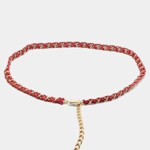 Pre Owned Dolce & Gabbana Red Braided Leather Gold Tone Chain Belt