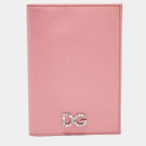 Dolce & Gabbana Pink Leather Crystal Logo Passport Holder