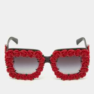 Dolce & Gabbana Black & Red Roses/Black DG 4253 Rectangle Sunglasses