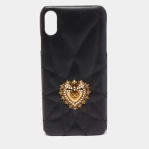 Pre Owned Dolce & Gabbana Black Quilted Leather Devotion iPhone XS Cover