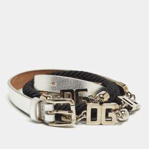 Dolce & Gabbana Silver Leather and Cord DG Logo Double Wrap Belt 95CM