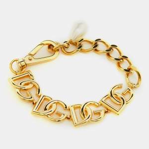 Pre Owned Dolce & Gabbana DG Motif Faux Pearl Gold Tone Chain Link Bracelet