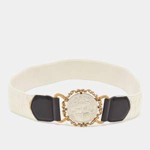 Dolce & Gabbana White/Black Elastic and Leather Heritage Round Belt 75CM