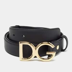 Dolce & Gabbana Black Leather DG Logo Buckle Belt 115 CM