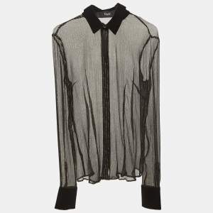 D&G Black/Gold Lurex Stripe Velvet Trim Sheer Shirt S