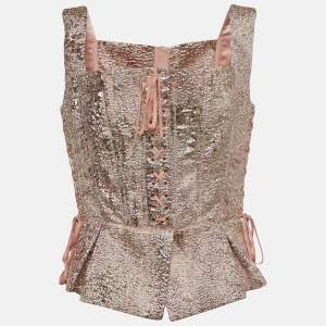 Pre Owned Dolce & Gabbana Metallic Pink Lurex Lace-Up Detail Corset L