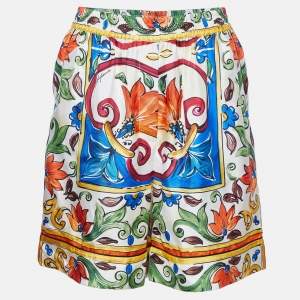 Dolce & Gabbana Multicolor Majolica Print Silk Shorts M