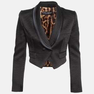 Pre Owned Dolce & Gabbana Black Textured Crepe Crop Blazer S