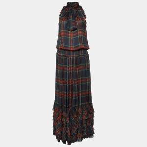 D&G Multicolor Plaid Silk Ruffled Maxi Dress M