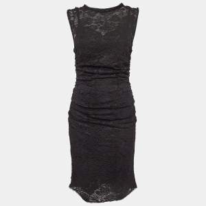 Pre Owned Dolce & Gabbana Black Lace Ruched Mid Dress M
