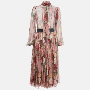 Dolce & Gabbana Pink Floral Print Chiffon Silk Skirt Set S/M