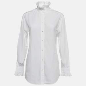 Pre Owned Dolce & Gabbana White Poplin Ruffled Shirt S