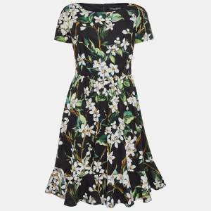 Pre Owned Dolce & Gabbana Black Floral Print Short Dress M