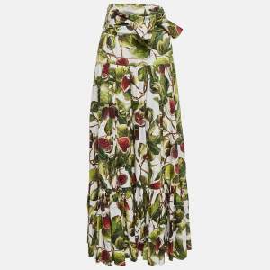 Pre Owned Dolce & Gabbana White Fig Printed Cotton A-Line Maxi Skirt S