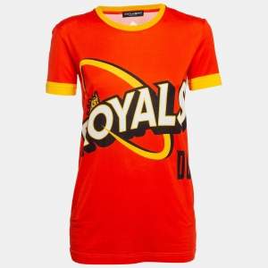 Pre Owned Dolce & Gabbana Orange Royals Print Cotton T-Shirt S