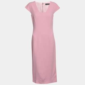Pre Owned Dolce & Gabbana Pink Crepe Midi Sheath Dress S
