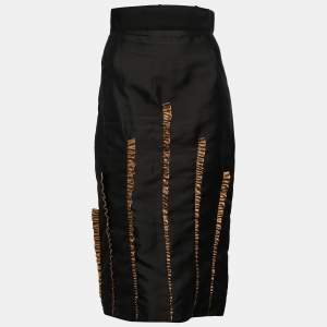 Pre Owned Dolce & Gabbana Black/Gold Silk Ruffled Midi Skirt M