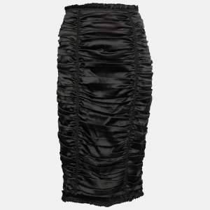 Pre Owned D&G Black Silk Ruched Detail Midi Skirt L