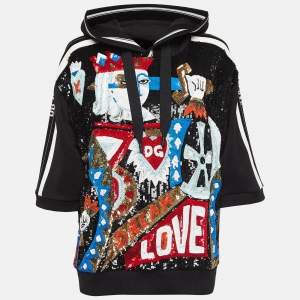 Pre Owned Dolce & Gabbana Black Sequin Cotton Knit Hoodie M