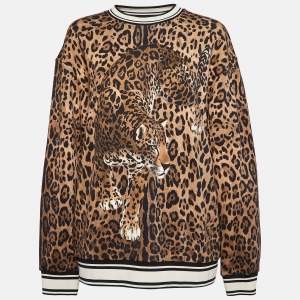 Pre Owned Dolce & Gabbana Brown Leopard Print Cotton Sweatshirt S