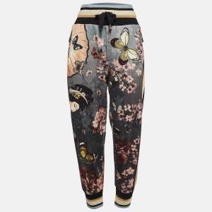 Pre Owned Dolce & Gabbana Grey Floral Print Cotton Joggers L