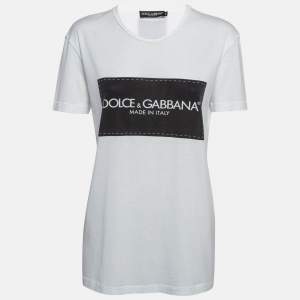 Pre Owned Dolce & Gabbana White Printed Cotton Knit T-Shirt S