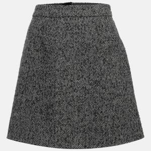 Pre Owned Dolce & Gabbana Grey Herringbone Wool Blend Mini Skirt M