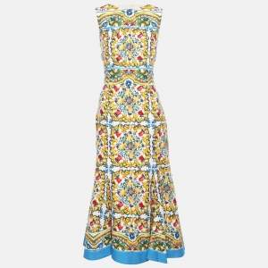 Pre Owned Dolce & Gabbana Multicolor Majolica Printed Cotton Sleeveless Midi Dress M