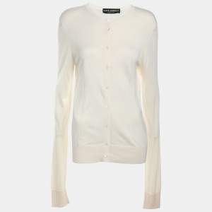 Dolce & Gabbana Cream Silk Knit Button Front Cardigan L