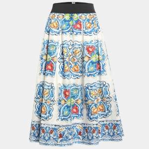 Pre Owned Dolce & Gabbana Multicolor Floral Print Cotton Midi Skirt L