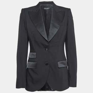 Pre Owned Dolce & Gabbana Black Wool and Satin Trim Single Breasted Blazer M