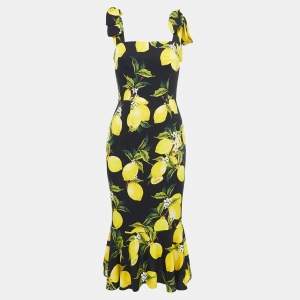 Pre Owned Dolce & Gabbana Black Lemon Print Silk Sleeveless Midi Dress M