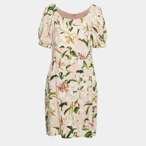 Pre Owned Dolce & Gabbana Pink Lily Print Crepe Mini Dress XL