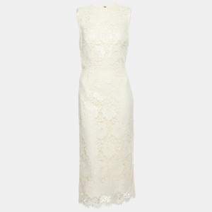 Dolce & Gabbana Cream Floral Lace Midi Dress S