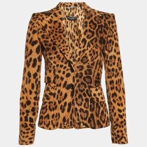 Pre Owned Dolce & Gabbana Brown Leopard Print Corduroy Single Breasted Blazer S