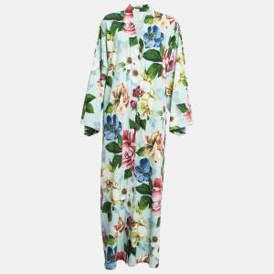 Dolce & Gabbana Green Floral Print Crepe Buttoned Abaya S