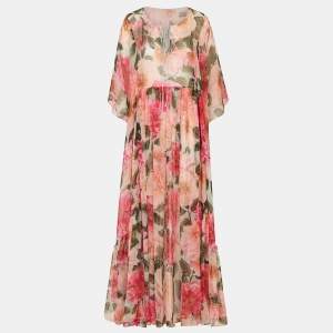 Pre Owned Dolce & Gabbana Pink Floral Print Silk Sheer Kaftan Maxi Dress S