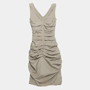 Pre Owned Dolce & Gabbana Grey Silk Ruched Mini Dress S