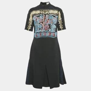 Pre Owned Peter Pilotto Black Embroidered Crepe Lace Trim Short Dress M