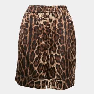 Dolce & Gabbana Brown Leopard Print Silk Shorts XL