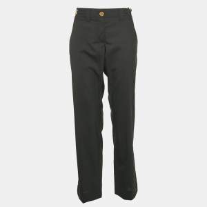 Dolce & Gabbana Black Wool Logo Metal Detail Trousers L