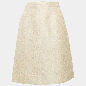 Pre Owned Dolce & Gabbana Cream Floral Jacquard Pencil Skirt S