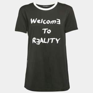Pre Owned Dolce & Gabbana Black Printed Jersey Crew Neck T-Shirt S