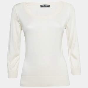 Dolce & Gabbana Cream Silk Knit Round Neck Sweatshirt S
