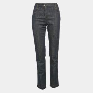 Pre Owned Dolce & Gabbana Indigo Blue Logo Applique Denim Jeans M Waist 32" 