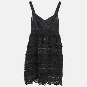 Pre Owned Dolce & Gabbana Black Jersey and Crepe Ruffled Mini Dress S