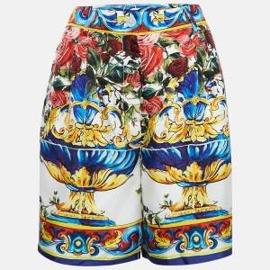 Dolce & Gabbana Multicolor Floral Majolica Print Silk Bermuda Shorts S