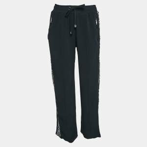 Pre Owned Dolce & Gabbana Black Crepe Logo Tape Trimmed Pants S