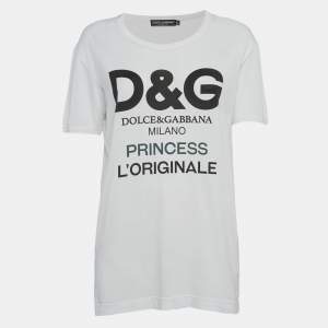 Pre Owned Dolce & Gabbana White Logo Print Cotton Jersey T-Shirt S