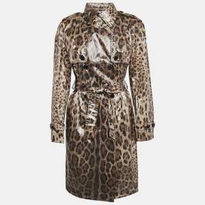 Dolce & Gabbana Brown Leopard Print Double Breasted Trench Coat S